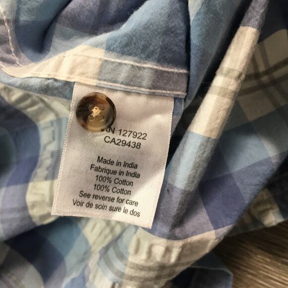 MK Mountain Khakis 100% cotton Blue White Plaid Button up Shirt Mens XL - Picture 6 of 8